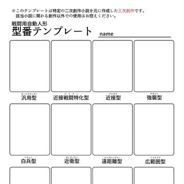 戦闘用自動人形 型番テンプレート