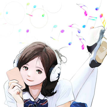 腹ばい音楽鑑賞　顔の上げ具合で2種