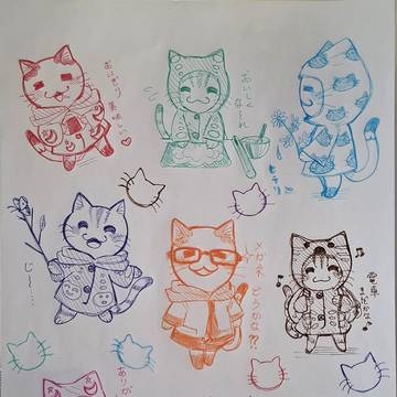 創作   9色のちびネコ