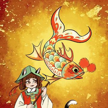 橙-狸奴戏鱼灯