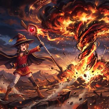 爆裂魔法撃っているめぐみん