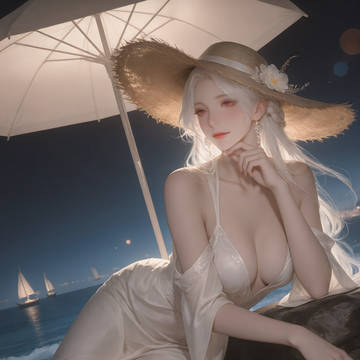 白裙映海，指尖托腮，醉在星子与浪声里