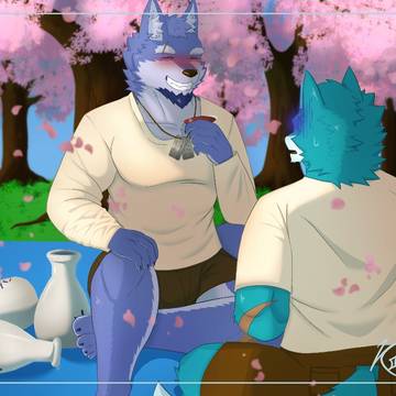 春イラスト🌸(題※花見で一杯)･兄貴が酒豪について🍶´-
