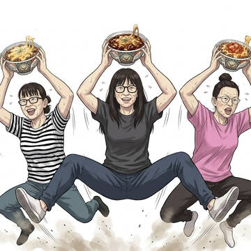 【コンジョ】チーズ牛丼を持ってはしゃぐチー牛困難女性