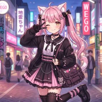 ケモミミ+ピンク髪+ニーソ+ピース