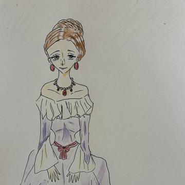 ライラック色のドレスの女性