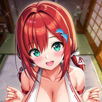 巫女服入華ちゃんに縦パイズリ