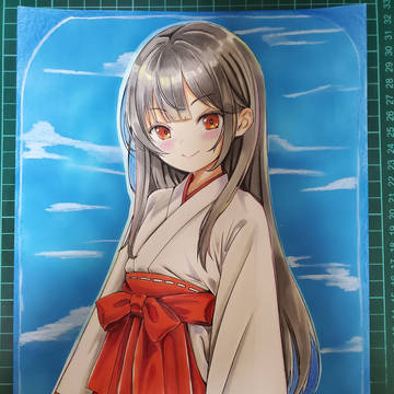 (同人アナログイラスト)巫女服の女の娘(オリキャラ)