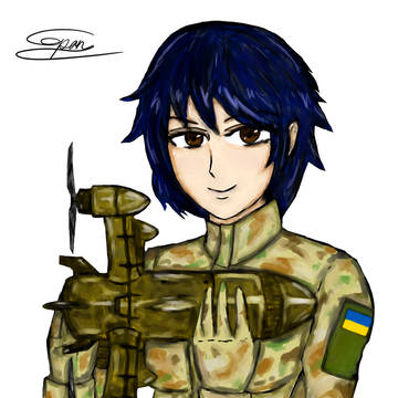 ウクライナ募金 応援イラスト 三菱零子 -ウクライナ軍バージョン