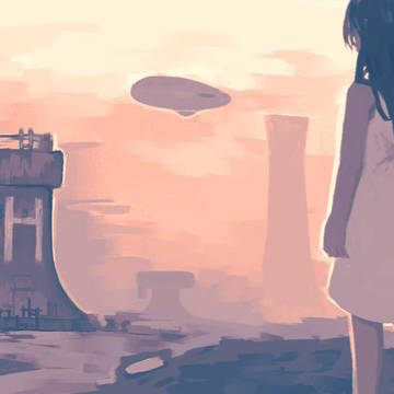 遺跡に沈む夕日