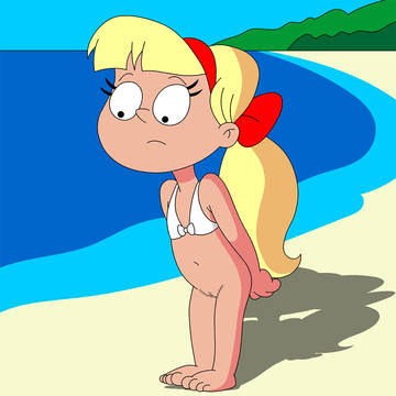 Charity with a white bikini top