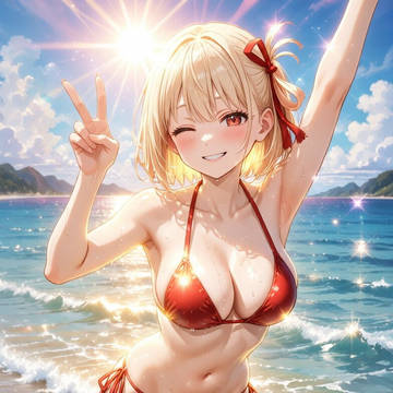 錦木千束 ビーチにて