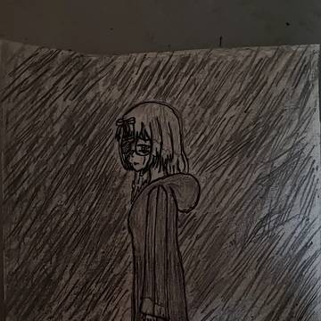雨の中の愛ちゃんを描きました。