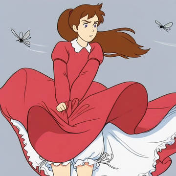 Jo's dress caught in the wind