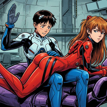 Shinji spanking Asuka - Eva