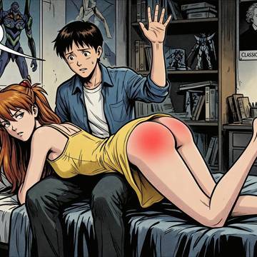Asuka spanked by Shinji - Eva