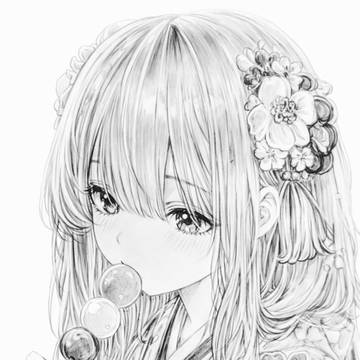 お団子少女 鉛筆画 アナログ 手描き