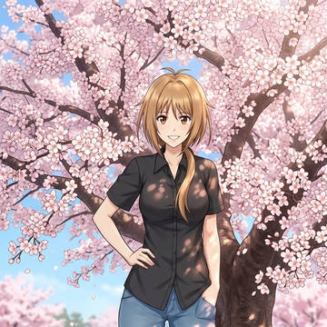 桜の木のそばで