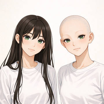 ロングヘア美女剃髪スキンヘッド