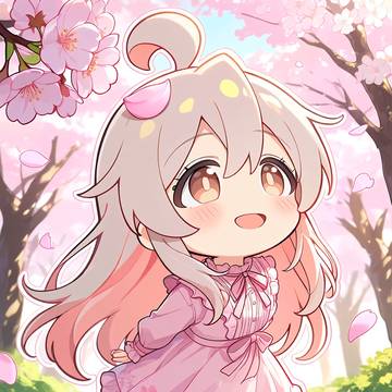桜並木道を歩くまひろちゃん ちびキャラ版
