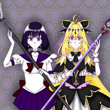 セーラーサターンとキュアアルカナ・シャドウ
