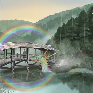 弓削神社の太鼓橋～通り雨と共に～