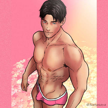 センター分けのブリーフ姿のお兄さん
