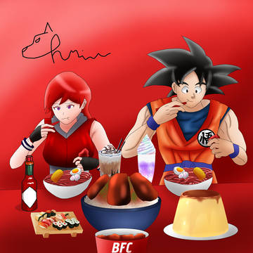 月子と孫悟空食事
