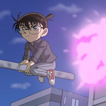 雨どいのパイプを使ってビルの爆発を逃れたコナンくん