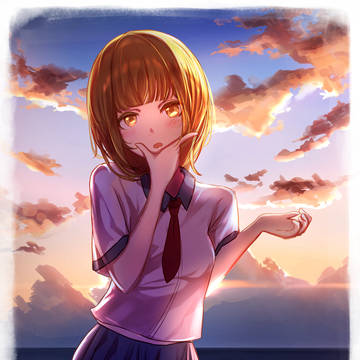 夕焼けの海と女の子