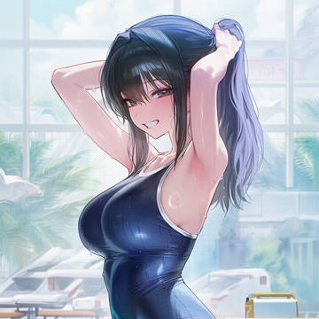 水着とポニテ