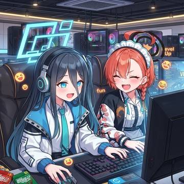 PC房でゲームを楽しむアリスとネル