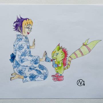 手遊びをするトモロウとゲッコーモン