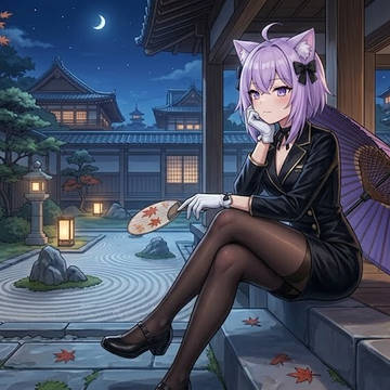 月夜、物憂げな黒タイツのシス