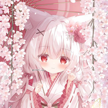 枝垂れ桜と狐っ子