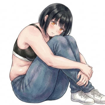 三角座りジーンズ
