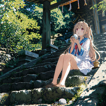 神社の下でアトリ
