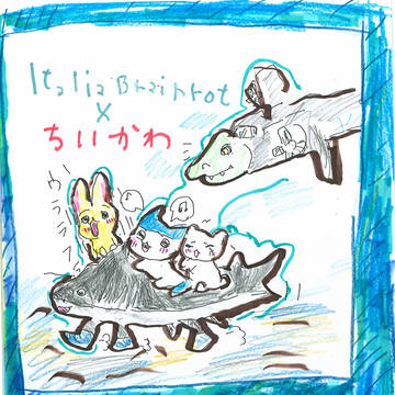 楽しむハチワレとうさぎと怯えるちいかわ乗せてるサメ