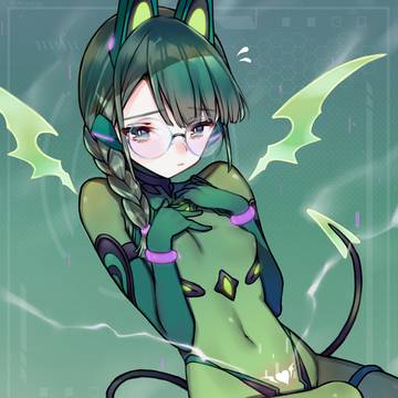 緑髪三つ編み眼鏡サイバーサキュバスちゃん