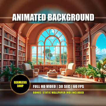 【アニメ背景】爽やかな朝の図書館・日差しと本