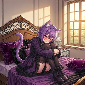 ベッドで膝を抱えるドレスのシス
