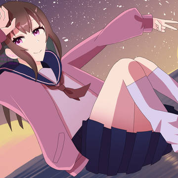 夕焼けに浮かぶ少女