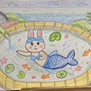 のんびり泳ぐウサメリ人魚ちゃん