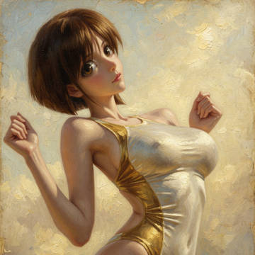 油絵風「競泳少女」