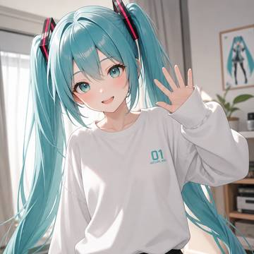 自室で微笑む初音ミク