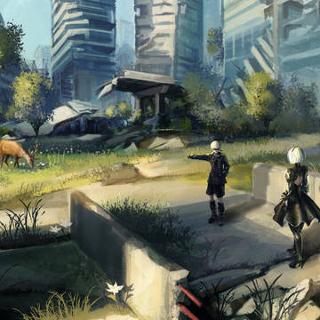 2B and 9S in the city ruins