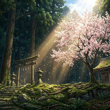 山奥の小さな神社と桜