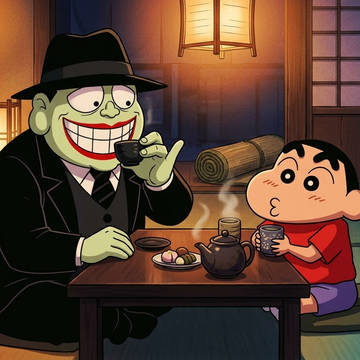 喪黒福造が一緒にお茶を飲むイラスト