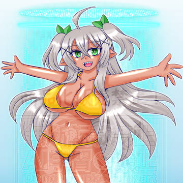 GW金ビキニ褐色ダークエルフ娘