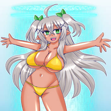 金ビキニ褐色ダークエルフ娘